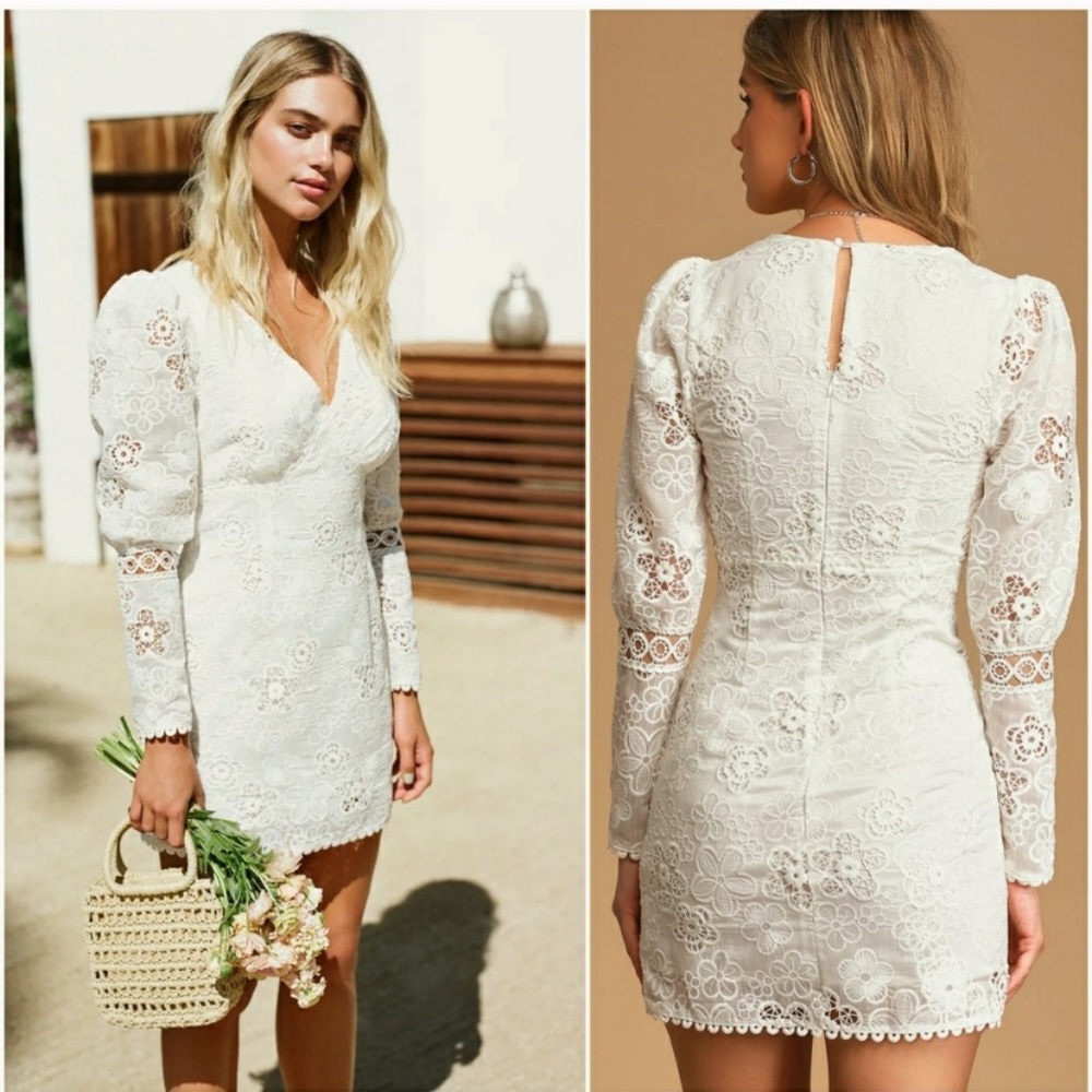 Lulus blissful times puff sleeve embroidered lace